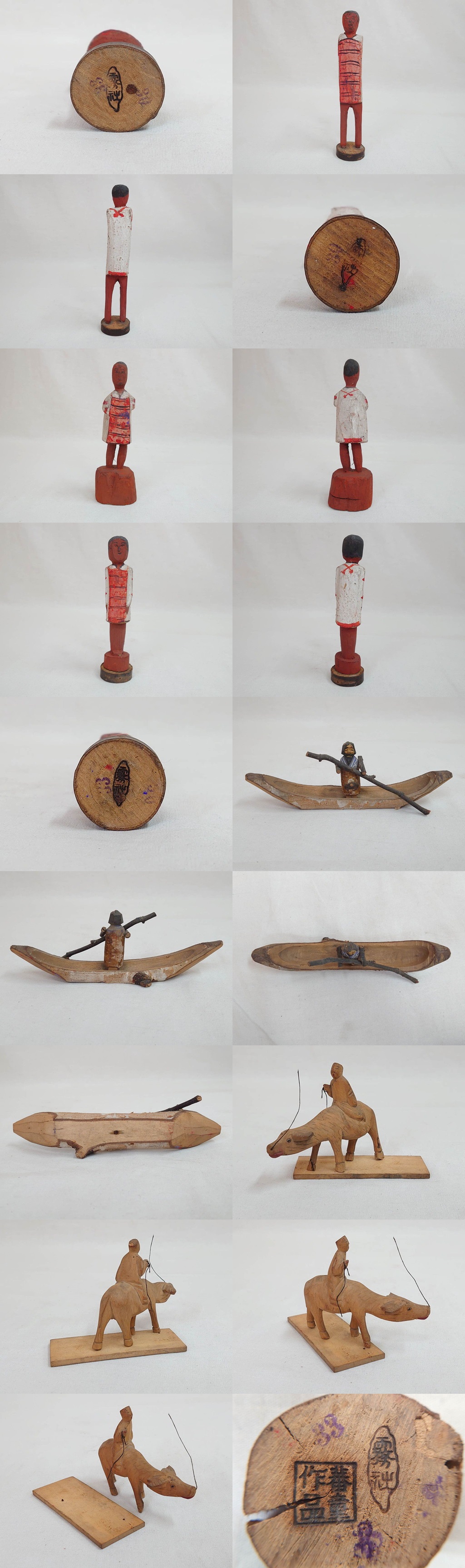 R-073370 台湾？ 霧社蕃童作品木彫り人形など12体セット(アイヌ、木製 